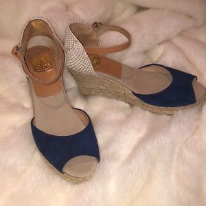 Kanna Navy Suede & Canvas Espadrilles Wedges